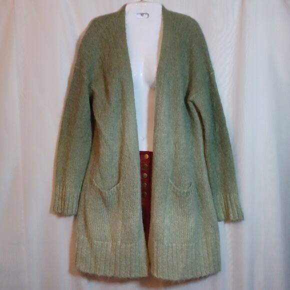 Anthropologie Alpaca & Merino Wool Two Tone Green Cardigan Size S. - Picture 3 of 14